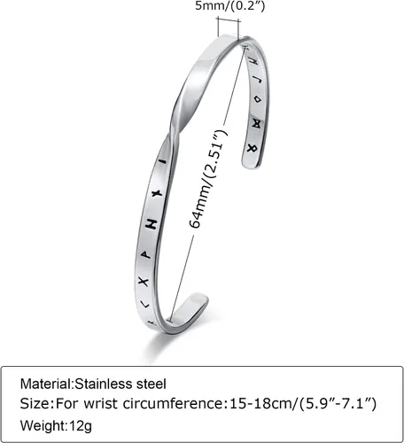 Miniatura 6 de VNOX Pulsera de joyería vikinga nórdica para hombre y mujer, pulsera nórdica vikinga nórdica de 24 runas del alfabeto, pulsera mobius torcida