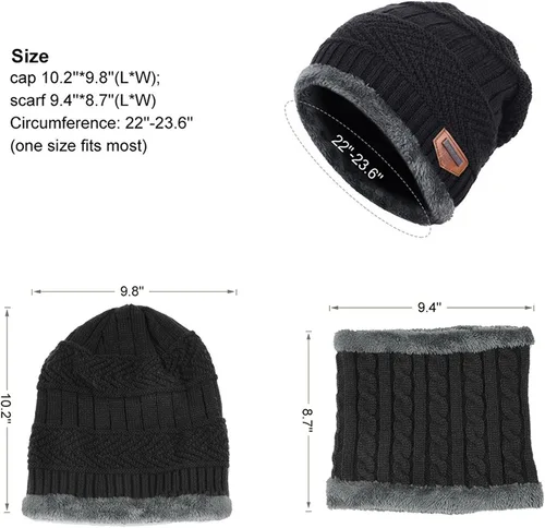 Miniatura 6 de MUCO Conjunto de gorros de invierno para hombre y mujer, gorro de punto cálido, forro polar grueso, calentador de cuello para hombres y mujeres, Muco