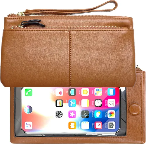 Miniatura 9 de Funda de cuero para teléfono con pantalla táctil, cartera de mano para mujeres y niñas F21 Borgoña 2 bolsillos