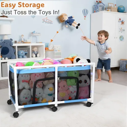 Miniatura 2 de FIOBEE Caja de juguetes para niñas y niños con malla transparente y ruedas giratorias de 360°, cofre organizador de juguetes, fácil instalación