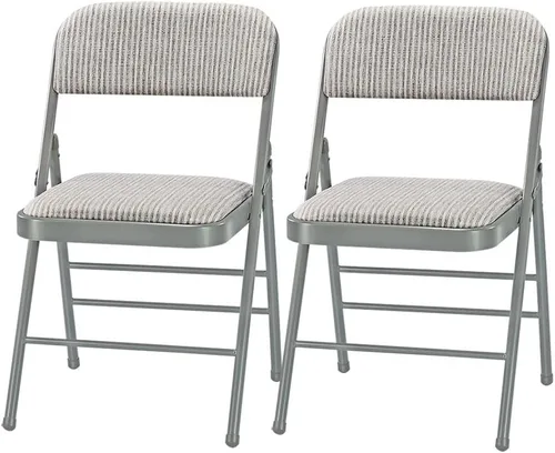 Miniatura 10 de Paquete de 2 sillas plegables acolchadas de espuma de metal con marco de acero (negro, gris, blanco) (paquete de 2, tela gris)