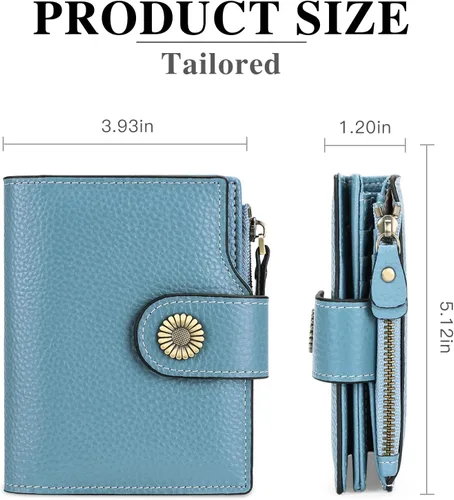 Miniatura 3 de FALAN MULE Cartera pequeña para mujer, de piel auténtica, plegable, compacta, con bloqueo RFID, pequeña cartera para mujer, AA-Azul claro, Moda