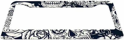 Miniatura 2 de Marco decorativo para matrícula, diseño de calavera de azúcar de Día de los Muertos de Halloween, marco negro gris para placa de automóvil, cubierta