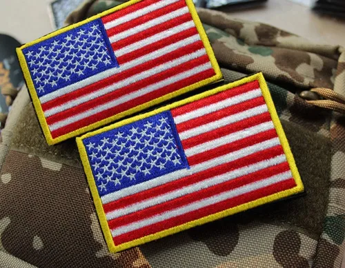 Miniatura 6 de Parche bordado táctico de la bandera estadounidense con borde dorado, emblema de uniforme militar de Estados Unidos de América, paquete de 2