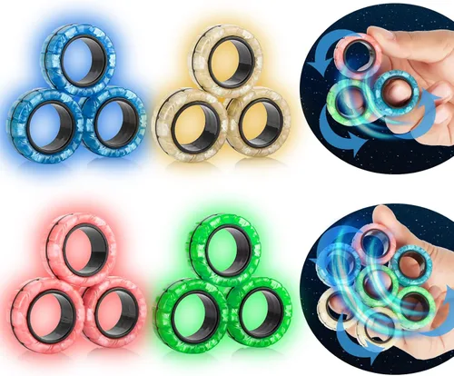 Juego de anillos magnéticos giratorios, 12 piezas de anillos con imanes que brillan en la oscuridad para entrenamiento, alivia el autismo y la