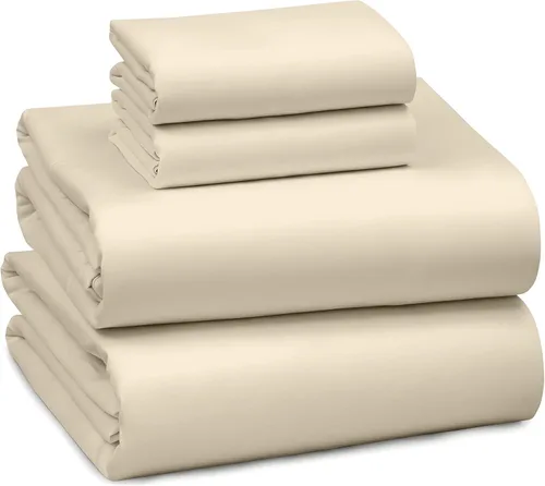 Miniatura 8 de RUVANTI Juego de sábanas de 100 % algodón tamaño matrimonial, tejido de satén suave y sedoso de 300 hilos, refrescante, ligero y transpirable, Beige