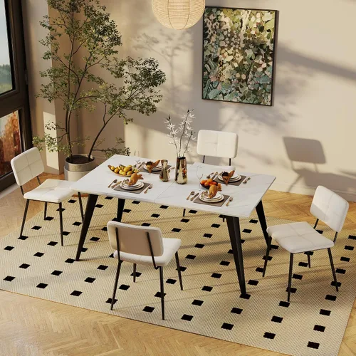 Miniatura 3 de Homy Casa Juego de 4 sillas de comedor, modernas sillas de tela compacta de mediados de siglo para el hogar, cocina, comedor, asientos acolchados