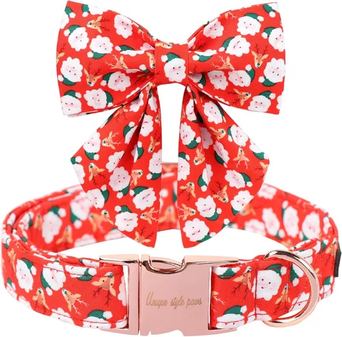 Miniatura 12 de Unique style paws Collar de perro de color verde sedoso, ajustable, duradero, con lazo para boda, collar de pajarita para cachorros y gatos pequeños
