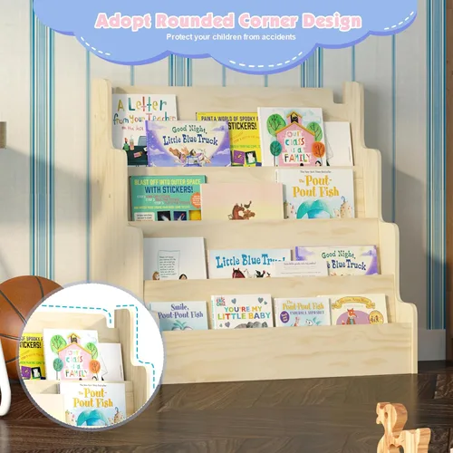 Miniatura 6 de NACHES Estantería Montessori de 4 niveles para niños, estante de madera con diseño festoneado, organizador de juguetes para guardería, dormitorio