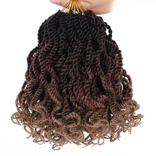 Miniatura 27 de Leeven Cabello de Ganchillo Rizado Senegalés de 12 Pulgadas, 8 Paquetes Trenzas de Ganchillo Cortas Ombre Marrón, Trenzas Havana Pequeñas #T30