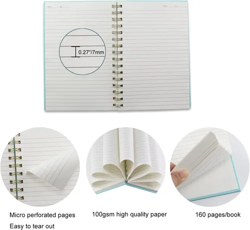 Miniatura 3 de Paquete de 4 cuadernos en espiral de tapa dura de 5.7 x 8.5 pulgadas, 80 hojas/160 páginas, cuaderno rayado universitario, papel grueso de 100 GSM