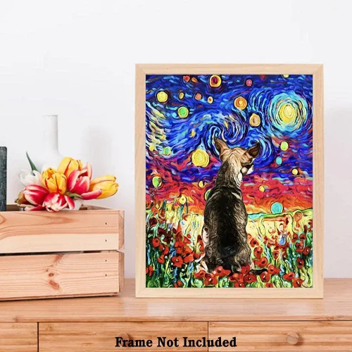 Miniatura 6 de Bestbuddy Pet 11 x 14 sin marco noche estrellada inspirada Chihuahua perro animales amante familia paz amor pintura al óleo impresión arte impresión