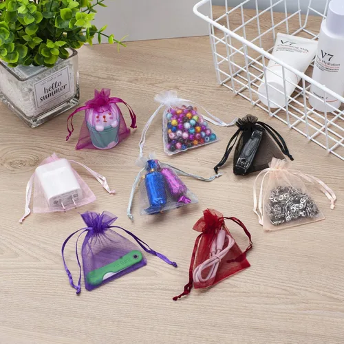 Miniatura 7 de 100 bolsas de organza rosa, bolsas de regalo con cordón transparente de 2 x 3 pulgadas para joyas, aretes, bodas, fiestas, recuerdos de Navidad
