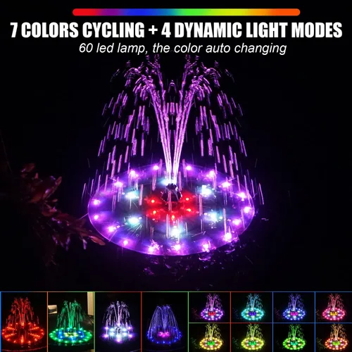 Miniatura 2 de Yzert Fuente solar mejorada para pájaros con 60 luces LED, bomba de fuente de agua con batería de 4000 mAh, 7 boquillas, 4 fijadores, para jardín