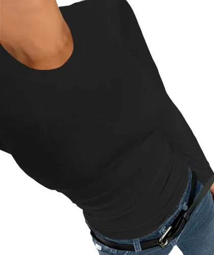 Miniatura 3 de Afibi Camiseta básica elástica de manga larga acanalada con cuello redondo para mujer
