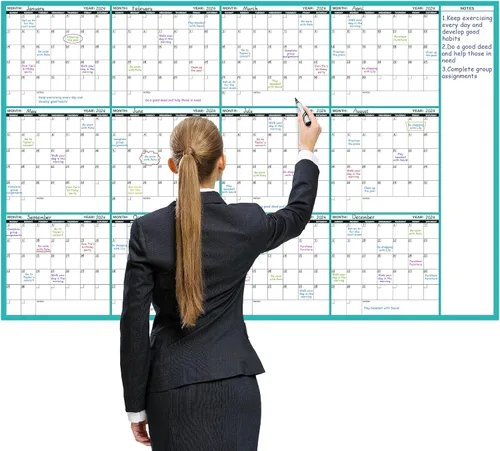 Miniatura 8 de Calendario de Borrado en Seco Grande - Calendario de Pared Sin Fechas, 58" x 37", Calendario de 12 Meses con 10 Adhesivos Redondos