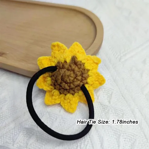 Miniatura 3 de Juego de 2 unidades de gomas para el pelo para niñas, hechas a mano de algodón, con diseño de girasol, flores amarillas elásticas, encantadores