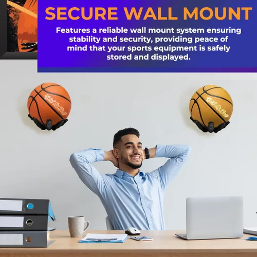 Miniatura 4 de Soporte de pelota montado en pared – Resina premium – Exhibición de baloncesto, fútbol, fútbol americano – Cuelga pelotas de forma segura