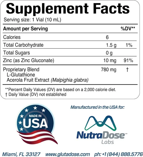 Miniatura 8 de GlutaDose Suplemento líquido de glutatión, L glutatión líquido con acerola y zinc, sabor natural a bayas de limón, fórmula antioxidante sin azúcar