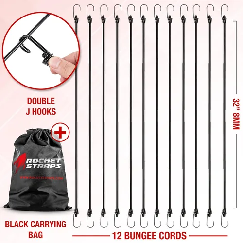 Miniatura 2 de Surtido definitivo de cuerdas elásticas para exteriores - Juego resistente de 12 cuerdas elásticas con ganchos doble J - Correas elásticas