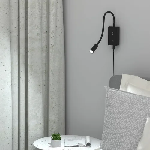 Miniatura 2 de Lámpara LED de pared regulable al tacto, lámpara de lectura LED flexible negra para dormitorio, 4 niveles de brillo (100% - 70% - 35% - 15%), Negro