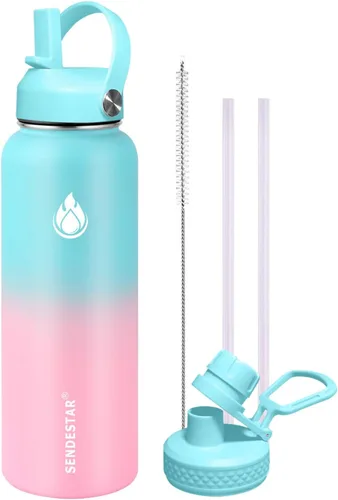 Miniatura 18 de SENDESTAR Botella de agua aislada de 24 onzas, boca ancha, botella de agua de 24 onzas con tapa con popote, tapa de boquilla, acero inoxidable