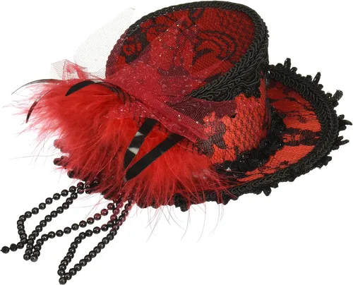 Miniatura 2 de Victoriano rojo y negro Mini cóctel Sombrero Tocado de encaje disfraz Burlesque nuevo
