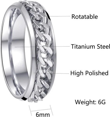 Miniatura 55 de Anillos giratorios para la ansiedad para hombre, anillos clásicos de cadena para mujeres y adultos, anillo de acero de titanio