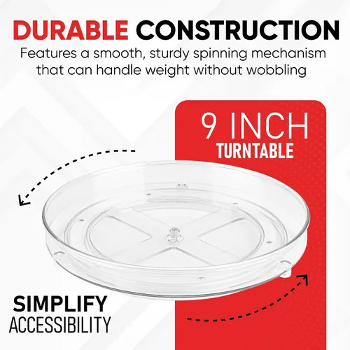 Miniatura 3 de Organizador Giratorio Transparente Oizeir Lazy Susan (Paquete de 2) Plataforma Giratoria de 9 Pulgadas para Cocina, Despensa, Refrigerador, Baño