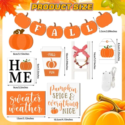 Miniatura 2 de Sumind Juego de 15 piezas de decoración de bandejas escalonadas de Acción de Gracias, decoraciones de otoño para el hogar, letreros de madera