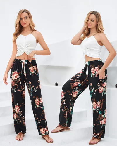 Miniatura 6 de QIANXIZHAN Pantalones de harén para mujer, pantalones hippie palazzo, pantalones bohemios, ropa de yoga con bolsillos