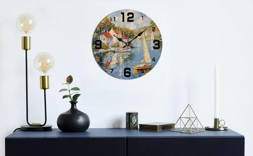 Miniatura 8 de Coastal Harbor Painting Wooden Wall Clock with Nautical Scene 25x25cm