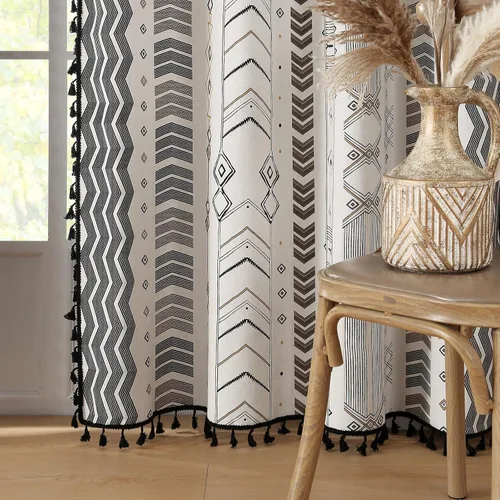 Miniatura 8 de Cortinas Boho ColorBird Beige Crema opacas, 2 paneles de 63 pulgadas de largo, tratamiento para ventanas con aislamiento térmico, estampado
