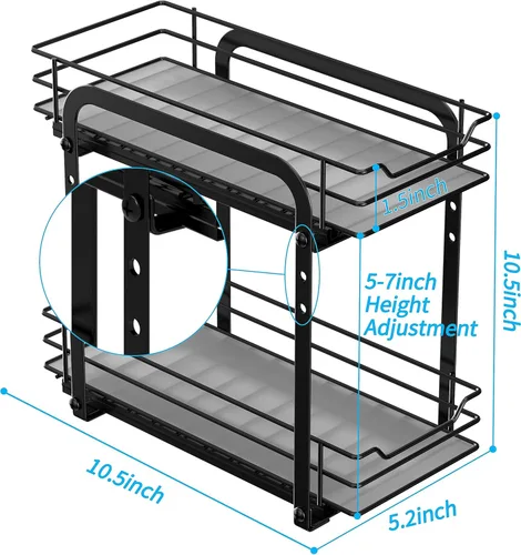 Miniatura 6 de BOIVSHI Organizador de especias para gabinete, organizador de especias extraíble de 2 niveles para gabinete, altura ajustable, cesta de metal