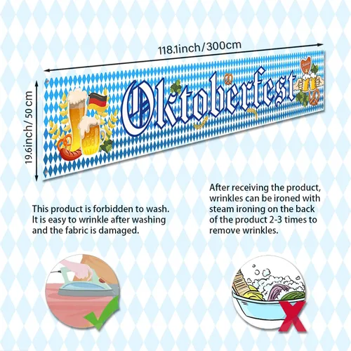 Miniatura 2 de Bandera del Oktoberfest, decoración bávara azul y blanca del Oktoberfest, 19.7*118.1 in, 1pc con cuerda de 19.7 ft