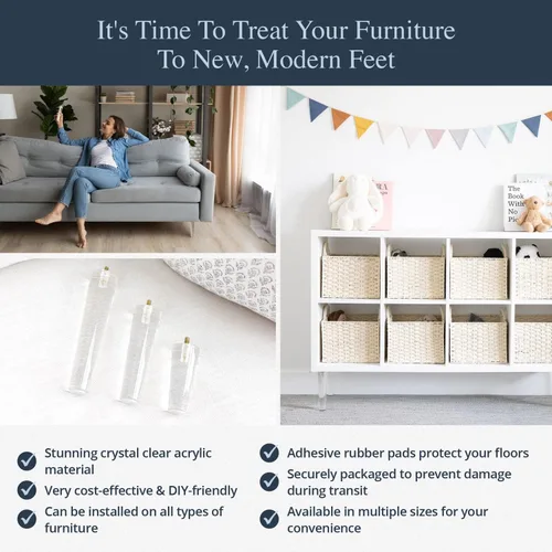 Miniatura 6 de Patas acrílicas para muebles, patas de mediados de siglo para sofá, silla, mesa, tocador, cama, armario, otomana. Las patas de muebles son fáciles