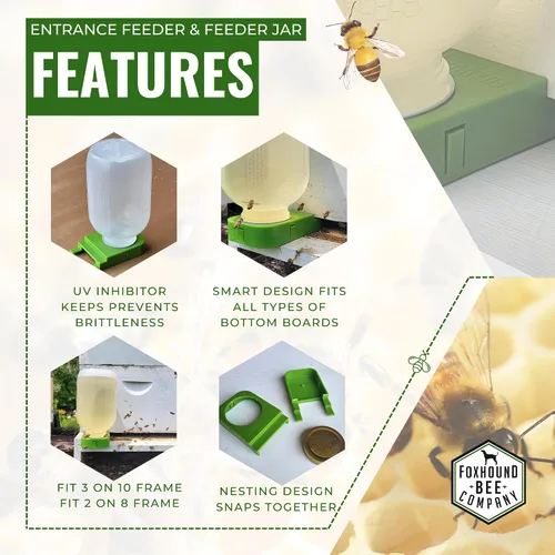Miniatura 3 de Foxhound Bee Co: Comedero de abejas para apicultura con alimentador de entrada de plástico y botella extragrande de medio galón para alimentar