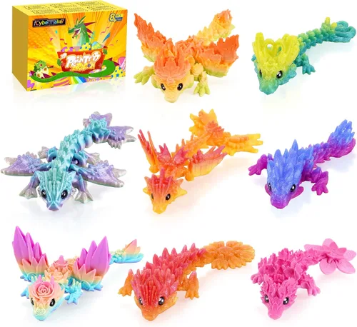Miniatura 13 de 3 piezas de dragón impreso en 3D de 9 pulgadas con alas, dragones de cristal oscuro totalmente articulados, juguetes flexibles para aliviar