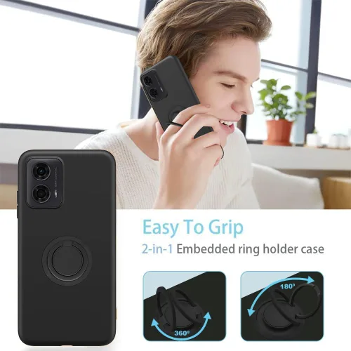 Miniatura 5 de Funda de teléfono para Motorola Moto G04/Moto G24/E14 con protector de pantalla de cristal, soporte de anillo giratorio de 360°, soporte de silicona