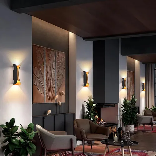 Miniatura 7 de Lámpara de pared para exteriores, LED de 30 W, accesorio de iluminación exterior impermeable de aluminio negro dorado, 3000 K cálido, apliques