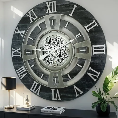 Miniatura 24 de ImprovingLife The Gears Reloj de pared con engranajes móviles reales línea Inglaterra (Verde Aguamarina, 24 pulgadas (60 cm))