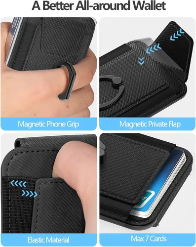 Miniatura 5 de ExtreLife Cartera Magsafe con agarre, soporte para 6 tarjetas, soporte magnético más fuerte para iPhone 17/16/15/14/13/12, cartera magnética