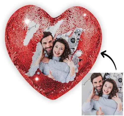 Miniatura 2 de CanvasChamp Almohada personalizada con lentejuelas en forma de corazón, funda de almohada reversible personalizada con lentejuelas, almohada