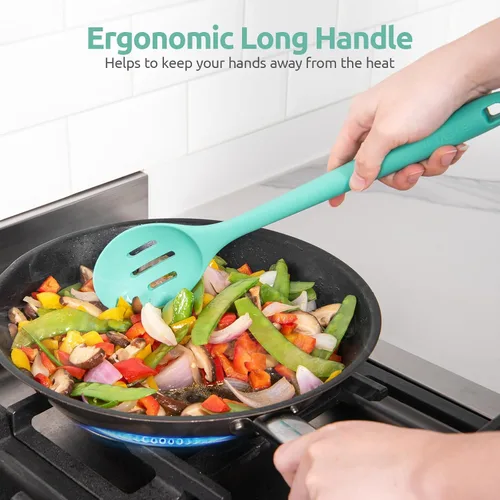 Miniatura 7 de Cucharas de silicona resistentes al calor de 600ºF: U-Taste Herramienta de cocina sólida y ranurada de 13.3 pulgadas, utensilio de goma largo