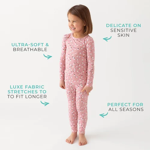 Miniatura 29 de Posh Peanut Pijamas para niñas, suaves, de viscosa de bambú para niños, pijamas a juego de manga larga para niñas