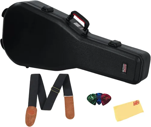 Miniatura 11 de Gator Hard-Shell Wood Case GWE-DREAD12 for Dreadnought Acoustic Guitars - Bundle with Picks, Strap, and Austin Bazaar Polishing Cloth