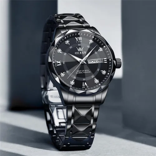 Miniatura 6 de OLEVS - Relojes para hombre de diamantes de lujo, casual, esfera grande, acero inoxidable, impermeable, para negocios, de vestir, analógico