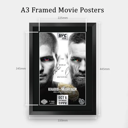 Miniatura 2 de HWC Trading UFC 229 Pelea Khabib Nurmagomedov vs Conor McGregor 40 x 30 cm Regalos con Marco Autógrafo Impreso y Firmado para Fans de Recuerdos