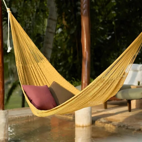 Miniatura 2 de Novica Handmade Uxmal Ocher Cotton Rope Hammock (Single)