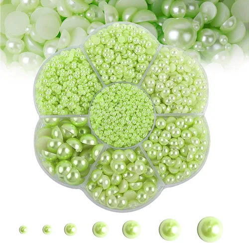 Miniatura 12 de 5600 PIEZAS Medias Perlas Redondas Planas Imitación Perlas para Manualidades, 7 Tamaños para Arte de Uñas DIY, Creación de Joyería, Zapatos, Taza